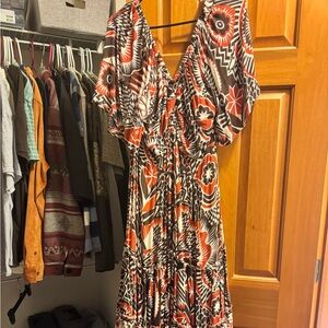 Anthropologie Red and Black Patterned Maxi Dress